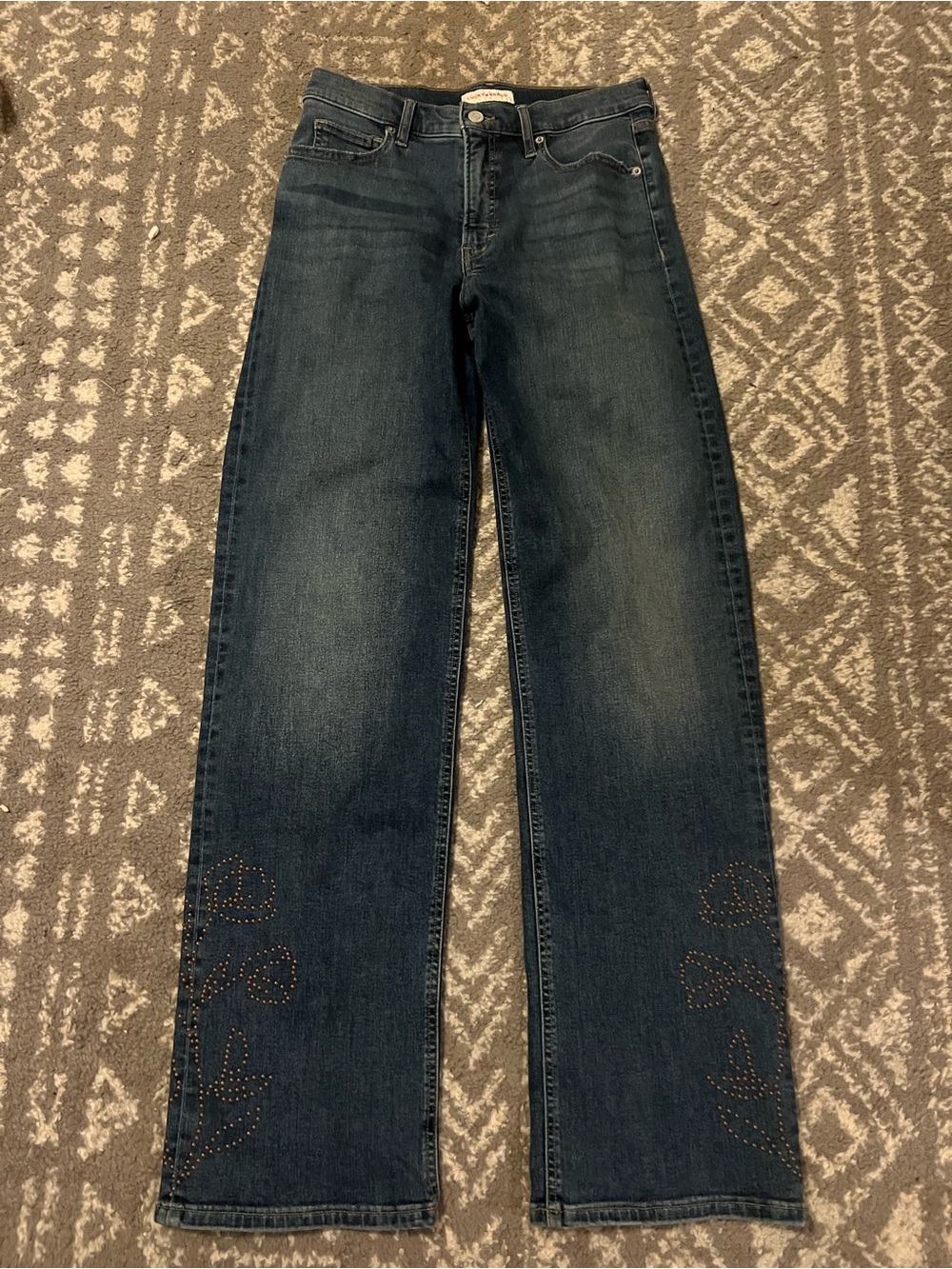 Lucky Brand Women's Dark Blue Bootcut Jeans Studded Floral Accents size 6/28